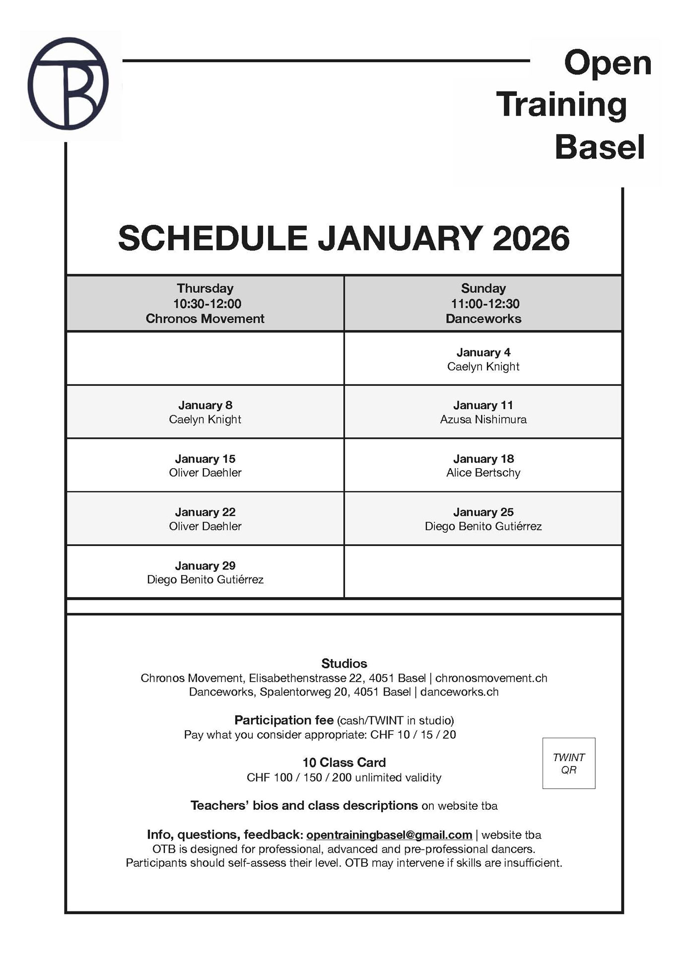 Profitraining Schedule